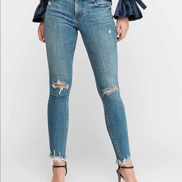 Express Denim - High waisted hyper stretch ripped raw hem skinny